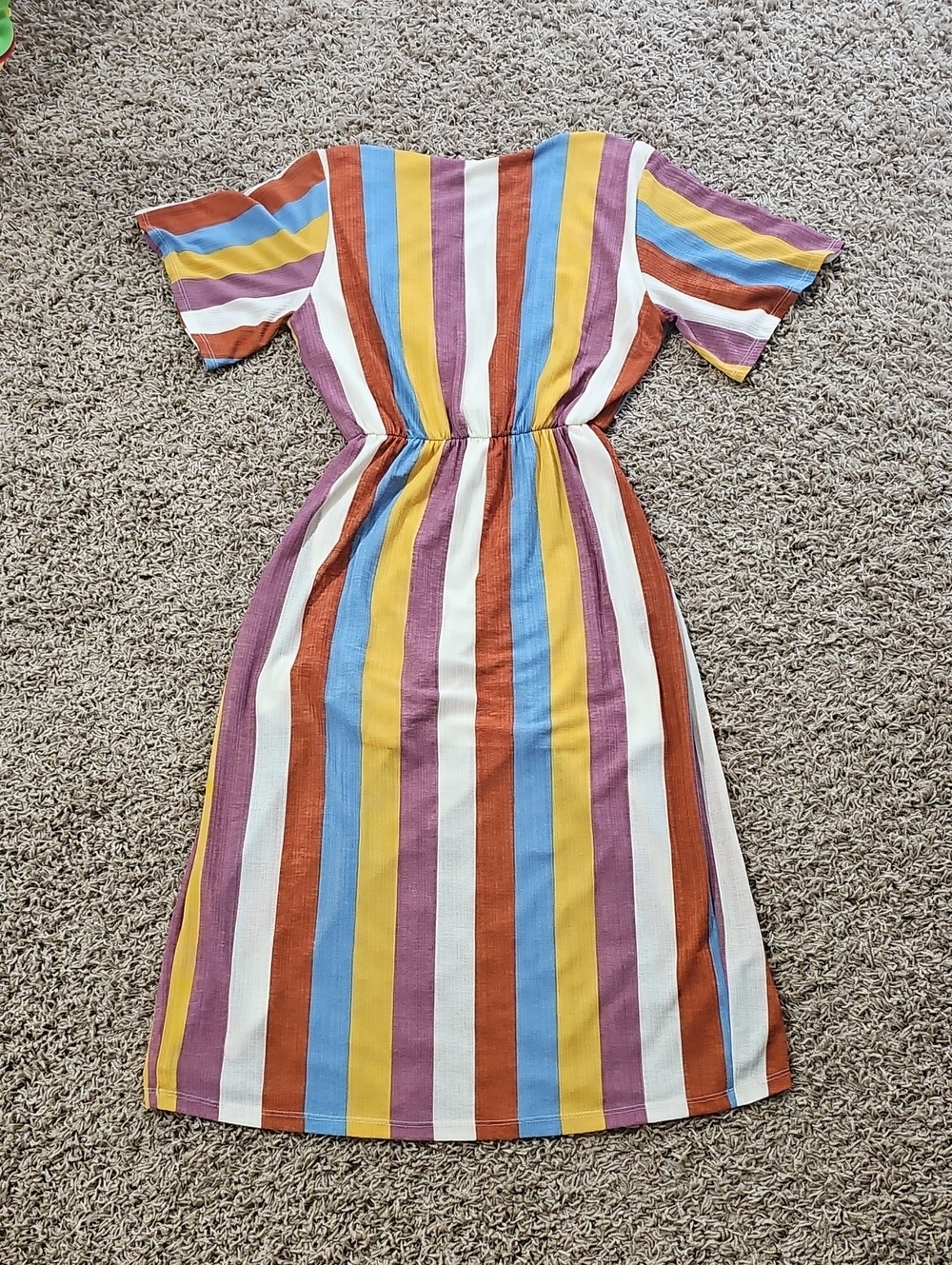 Almost Famous Dress Faux Wrap Pull On Multi-Colored Stripe Small Midi - Picture 5 of 5